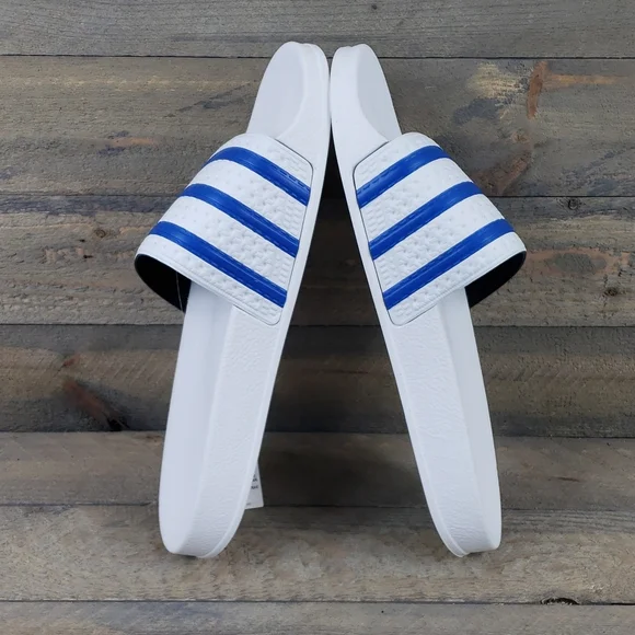 adidas Originals Men's Adilette Slides Sandals White Blue - Picture 8 of 9